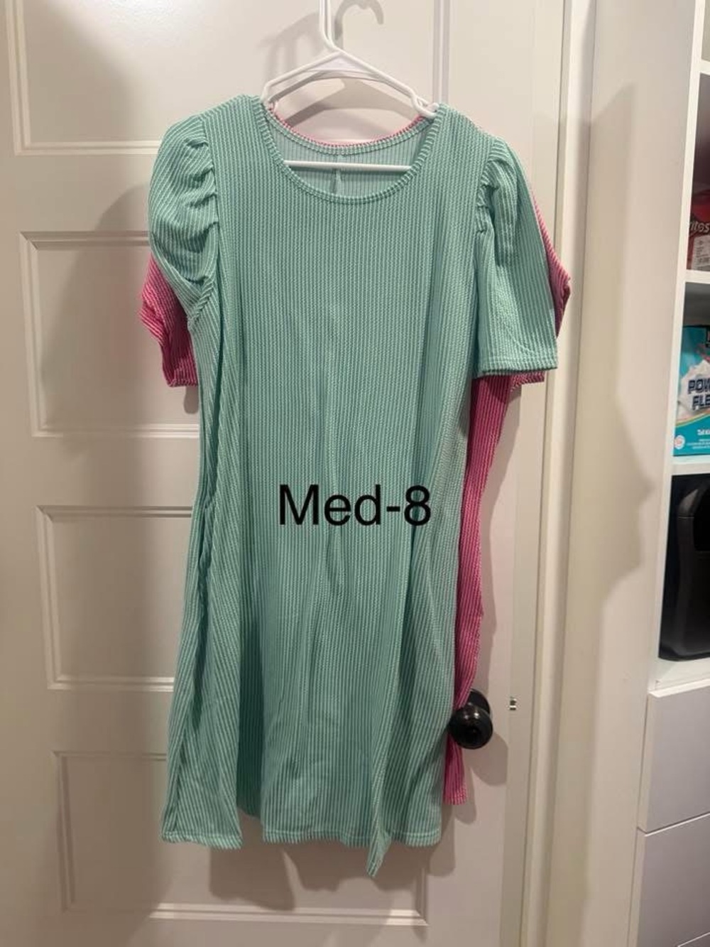Women's Ribbed Midi Dress in Mint - Casual Puff Sleeve